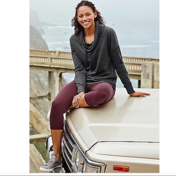 ATHLETA WOMEN'S COWL NECK HOODIE SWEATSHIRT GREY MARBLE SIZE MEDIUM - Picture 2 of 6